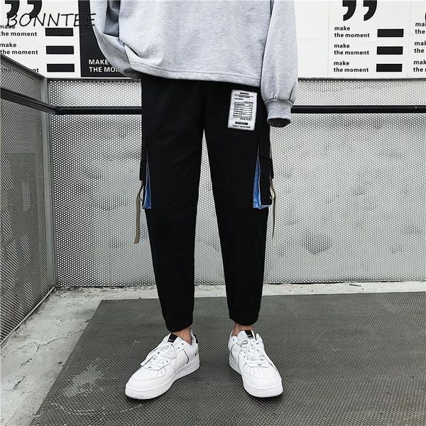 

men pants leisure bundle harem trousers chic student ankle-length korean style harajuku solid pocket all-match elastic waist men's, Black