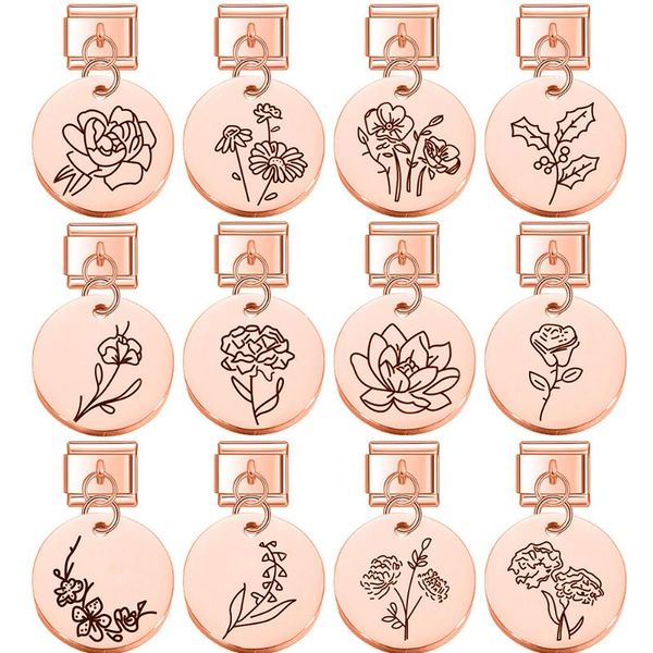 

link, chain hapiship 2021 women/men 12 month rose laser round flower charm links fit 9mm stainless steel bracelet jewelry diy making dj405, Black