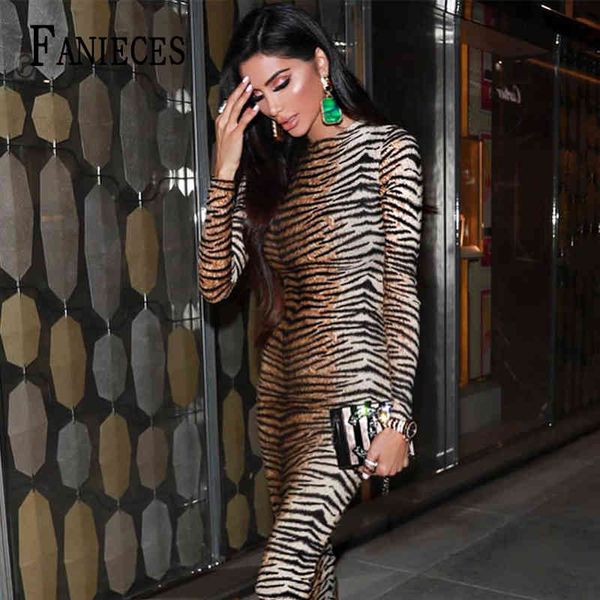 outono verão lápis vestido mulheres moda leopardo impressão manga longa bodycon midi vestidos sexy festa de clube vestidos 210520