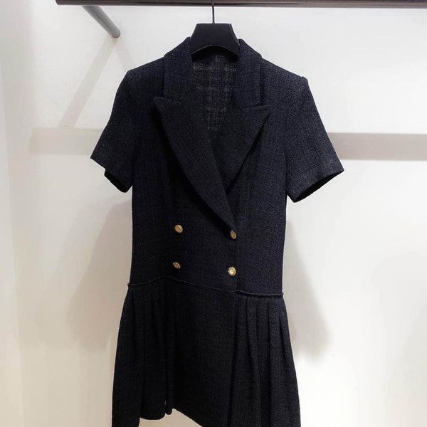 

casual dresses single s home french small sweet wind of fund 2021 autumn winters lapel double buckle tweed dress female 27173, Black;gray