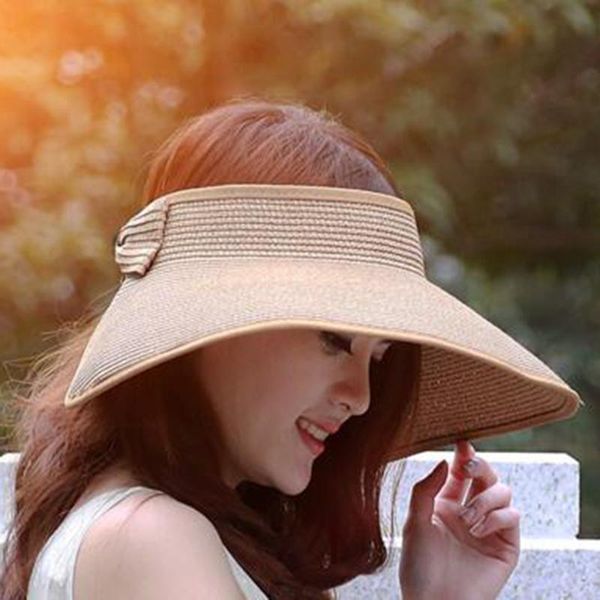 

wide brim hats fashion female lady foldable roll up sun hat beach bow-knot straw visor round gorras summer women accessory, Blue;gray