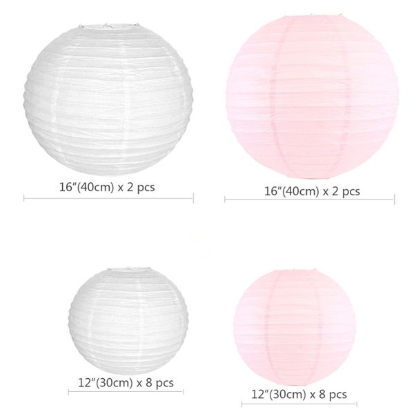 20 pezzi decorazione per feste grandi lanterne di carta cinese giapponese bianco rosa chiaro lampada a sfera luminosa a LED per decorazioni natalizie di nozze