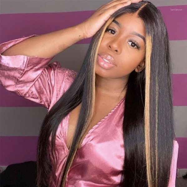 

density lace front human hair wig 27# straight highlight colored honey blonde pre plucked peruvian dolago wigs1, Black;brown