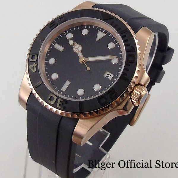 

wristwatches 24 jewels nh35a miyota 8215 full rose gold automatic men watch no magnifier curved end strap brushed insert, Slivery;brown
