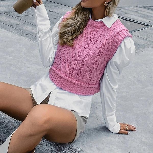

women's vests women casual turtleneck pink knitted pullover vest autumn chic lady sleeveless sweaters girls cute jumpers 2021, Black;white