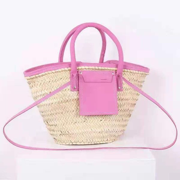 

handheld straw bag women's beach resort wind large basket., Black;red