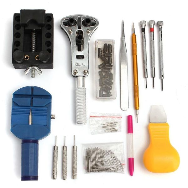 Kit di riparazione per orologi Strumenti 144 pezzi Kit di cacciaviti per rimozione apri fondello Kit di strumenti per orologiaiRiparazione