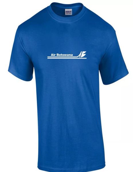 

air botswana retro white logo gaborone airline royal blue cotton t-shirt, White;black