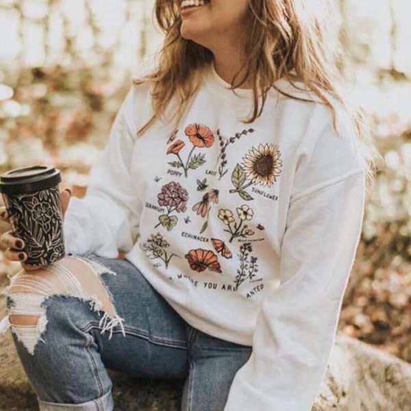

women's hoodies & sweatshirts sunflower crewneck sweatshirt women save the bees harajuku hoodie aesthetic wildflower pullovers long sle, Black