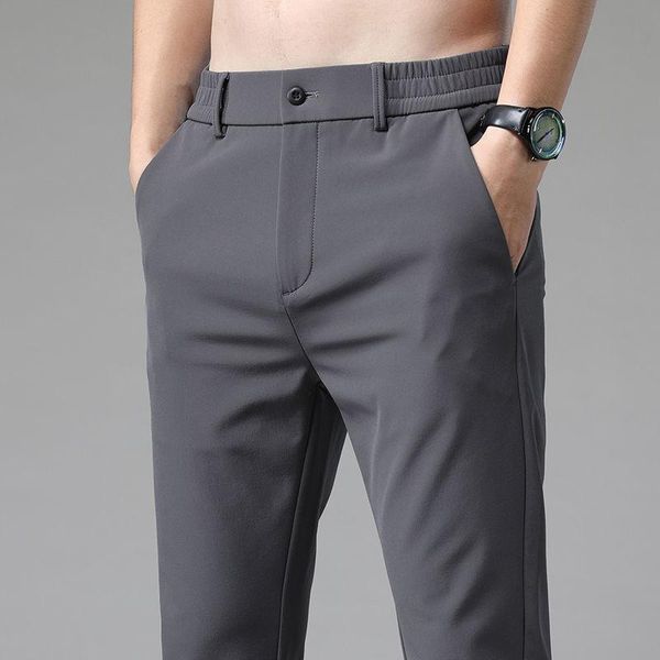 

men's pants summer casual classic slim fit small straight elastic black gray blue business solid color brand trousers 28-38