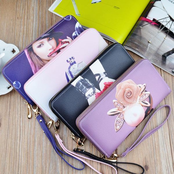 

wallets women's long fashion 2021 europe and america large capacity printing handbag zipper multi-function mobile phone bag, Red;black