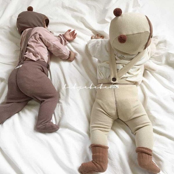 

trousers 2021 baby boy strap leggings + hat 2pcs clothes cotton toddler girl pants kids pp bear print long sleeve, Blue