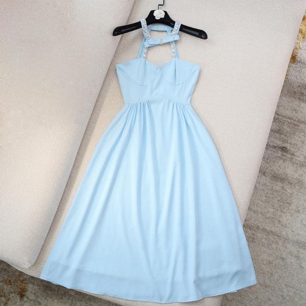 

casual dresses high street est 2021 designer fashion halter diamonds beaded midi dress, Black;gray