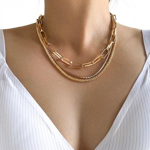 

chokers aprilwell 3 pcs punk choker necklaces set for women aesthetic gold link chain 2021 y2k charm jewelry gift girl friend, Golden;silver