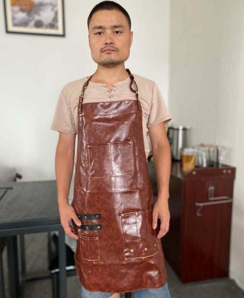 

aprons artificial leather waterproof, oil proof and antifouling work apron barber catering waiter