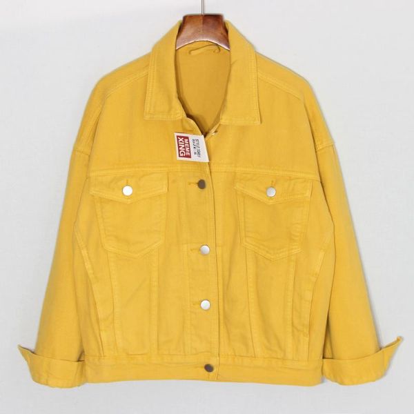 

women's jackets spring vintage oversized yellow denim jacket women casaco long sleeve loose female jeans camperas de mujer, Black;brown