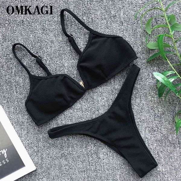 Omkagi Alto Corte Bikinis Bikinis Swimwear Mulheres Banheira Terno Beachwear Sexy Push Up Bikinis Set Brazilian Bikini 2020 x0522