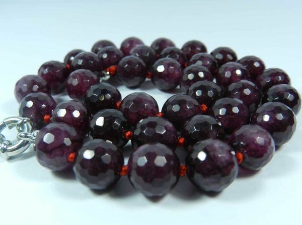 

new 8/10mm faceted red garnet gemstone round beads necklace 18", Silver