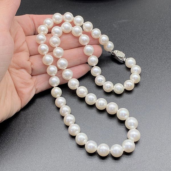

necklaces fantipearl 9mm natural white 925 sterling silver chain necklace woman engagement wedding jewelry near round pearl gifts