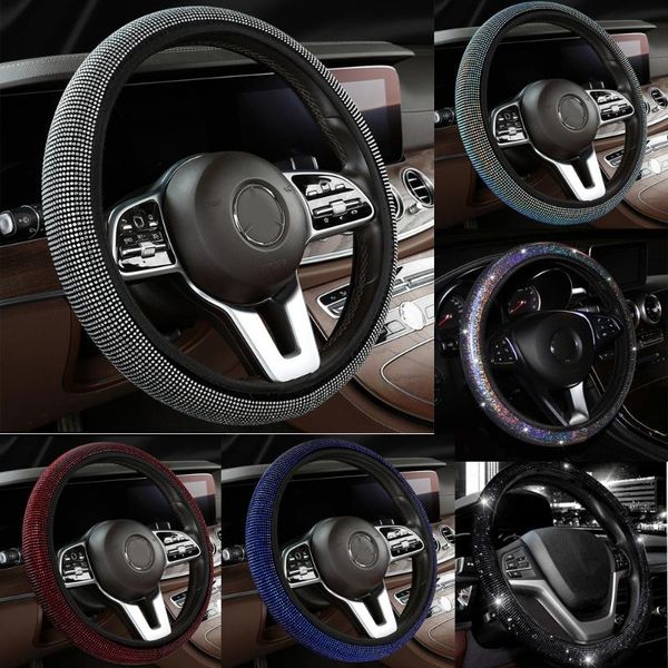 

steering wheel covers 6 color bling diamond car cover universal elasticity rainbow vehicle steering-wheel protector auto accessories