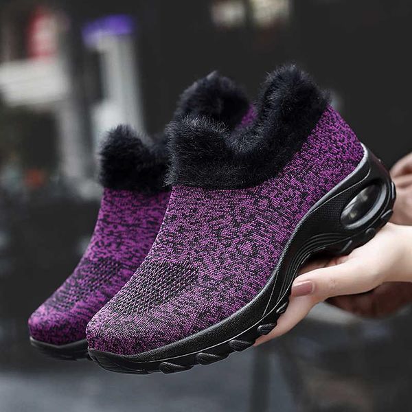 

boots 2021 winter thicken plush velvet women warm wedges ankle fur ladies snow botas mujer size 35-42, Black