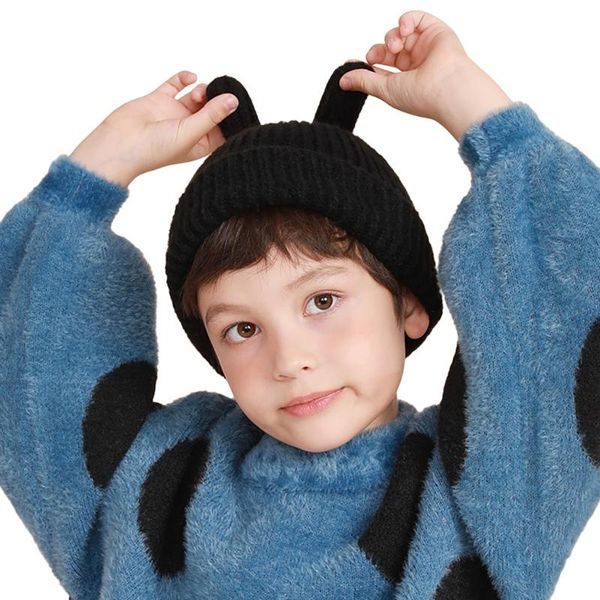

outdoor hats children's autumn and winter korean climbing wool hat windproof warm cute knitted, Black;white