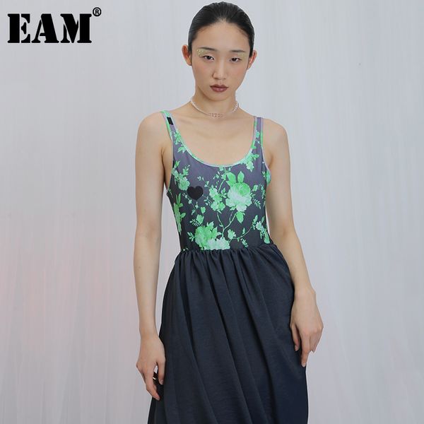 

[eam] women pattern printed pleated temperament dress round neck sleeveless loose fit fashion spring summer 1x884 210512, Black;gray