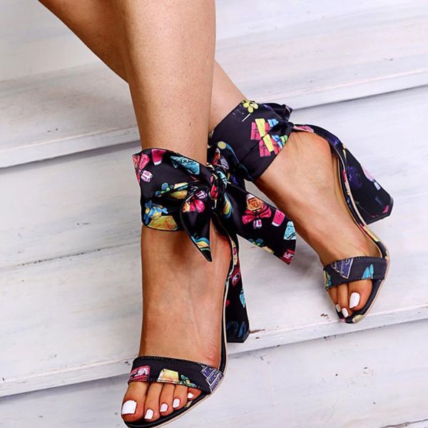 

sandals ladies high heels sandal fashion creative ribbon soft silky ankle strap lace up outdoor party female spring summer m26a, Black