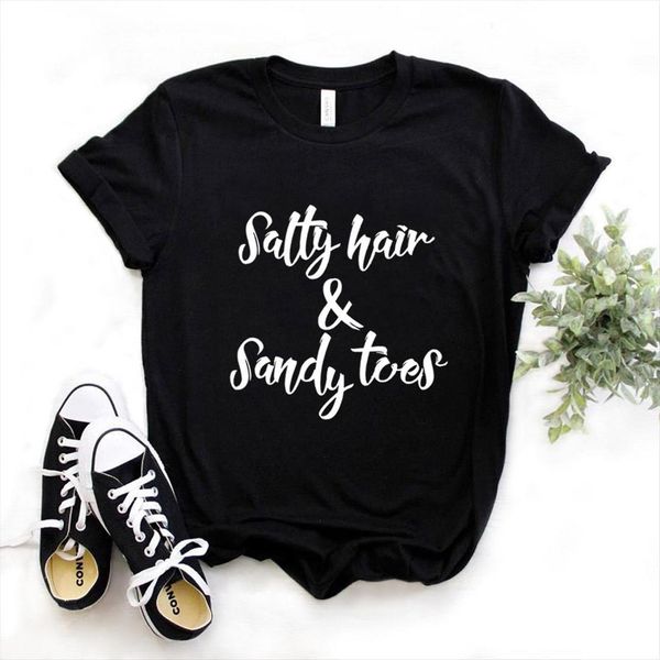 

salty hair amp sandy toes womens print cotton casual funny lady yong girl tee a 1285, White