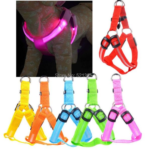 

dog collars & leashes wholesale 100pcs/lot bright light led harness night safety pet belt puppy vest leash rope
