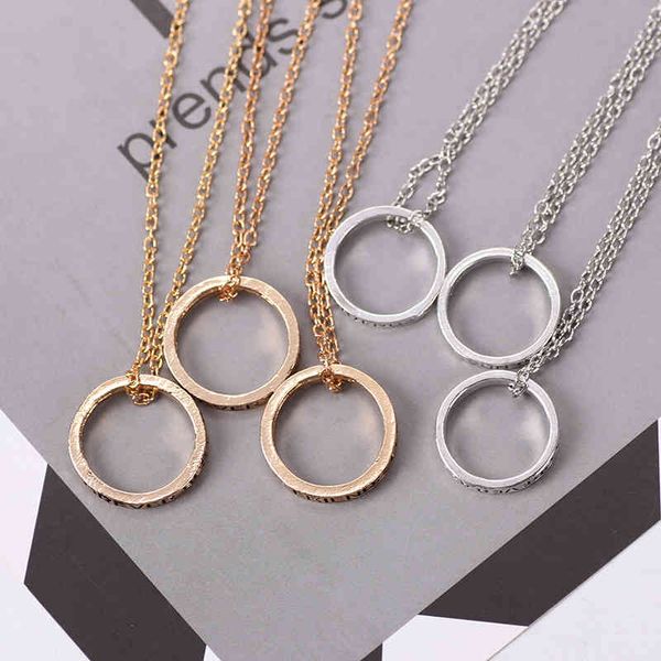

engraving letters ring pendant alloy necklace simple women's collarbone chain jewelry gift a dual purpose, Silver