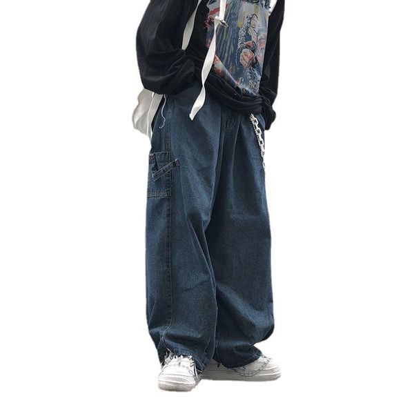 

men's jeans pants hip-hop clothing loose stripes trend, Blue
