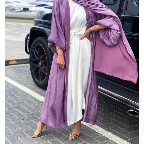 

ethnic clothing eid muslim abaya dress kimono for women fashion shining silklike summer open abayas cardigan puff sleeve dubai turkey clothe, Red