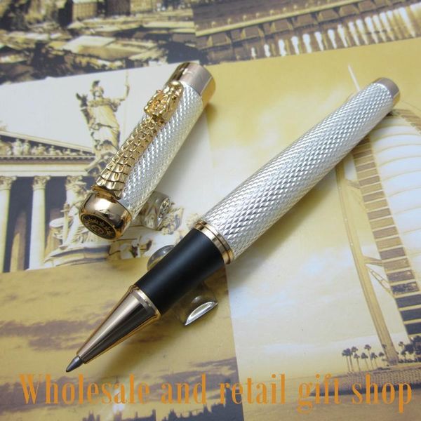

wholesale promotion jinhao h200 noblest silver carver dragon pen metal gift roller ball with box ballpoint pens, Blue;orange