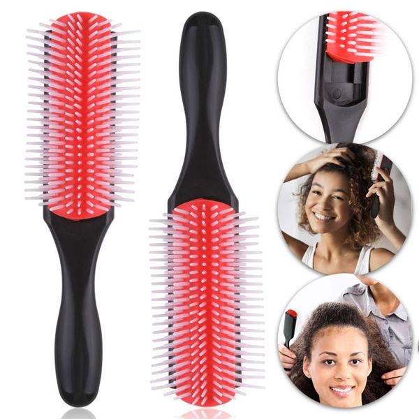 

hair brushes 9 rows comb straight curly brush scalp massage detangling rat tail wet styling curls hairdresser women, Silver