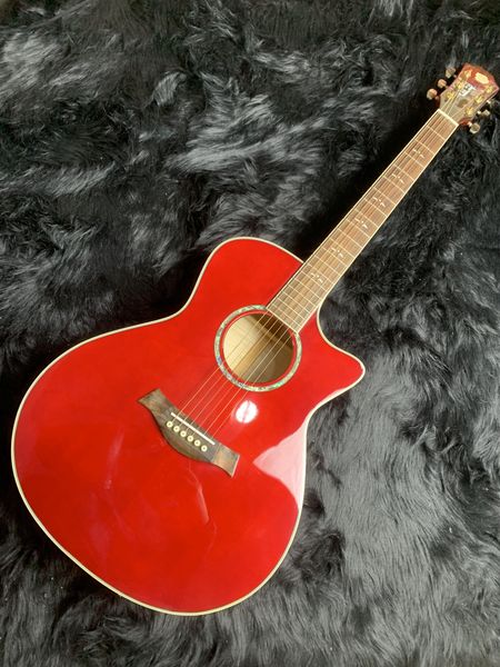 

2022 new 40" 6 string red acoustic all solid wood guitar. spruce and tiger stripe back and sides..