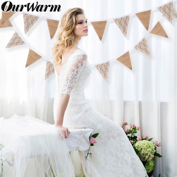 

party decoration ourwarm 3m vintage wedding lace banner background 13 flags burlap bunting diy garland home festival decor
