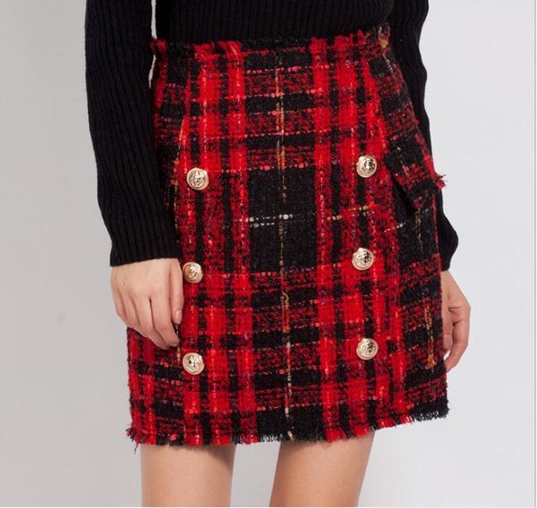 

skirts tiny female skirt spring runways chess tweed, Black