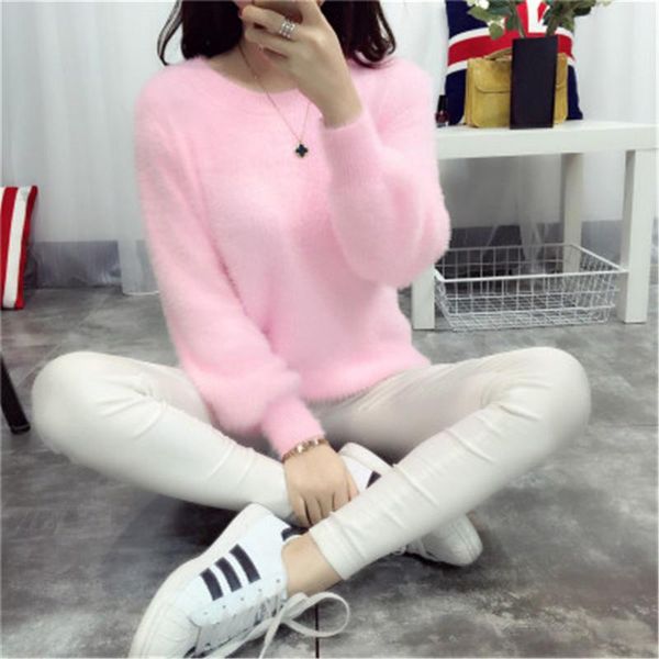 

women's sweaters 2021 winter casual sweater women long sleeve loose thick turtleneck pullovers female solid mohair ladies' coat, White;black
