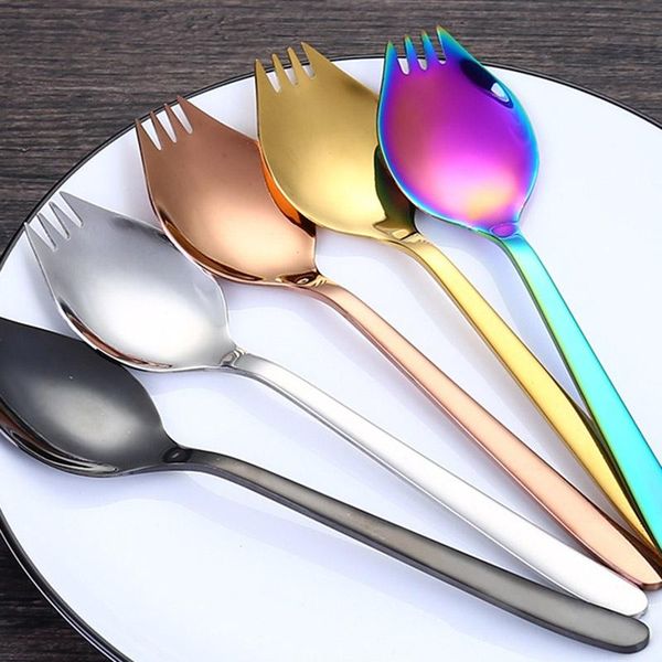 

spoons western two-purpose fork spoon convenient stainless steel salad surface spear creative tableware for children#q