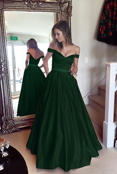 

party dresses custom formal dress prom beaded off shoulder satin long evening with pockets gowns elegant avondjurk blus 63om, White;black