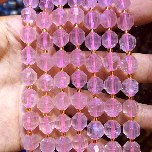 

whole natural rose pink quartz ,hand cutting 10mm faceted gem stone loose beads for jewelry,1string 15.5", Black