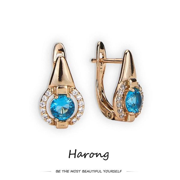 

stud 2 color copper earrings blue pink large crystal zircon aesthetic jewelry accessory ear clip for woman girl wedding birthday gift, Golden;silver