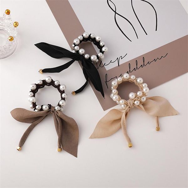 

hair clips & barrettes 2021 korean cloth bow simulated pearl elastic bands for women fashion jewelry scrunchies, Golden;silver