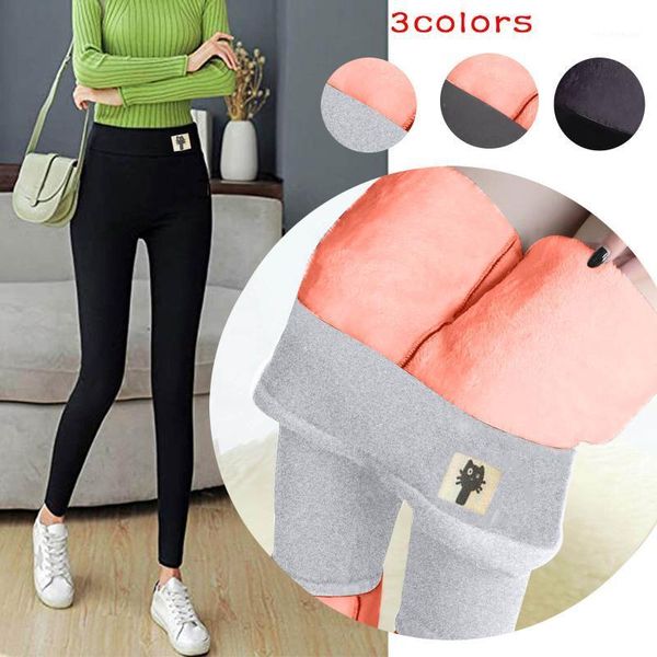 

fashion casual ladies plus velvet padded cat lamb wool leggings women's autumn and winter high-waisted thermal pants f & capris, Black;white