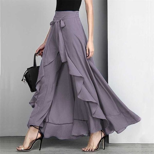 

women pants causal ruffle drawstring trouser elegant high waist irregular loose pure color autumn female pant skirt 211115, Black;white