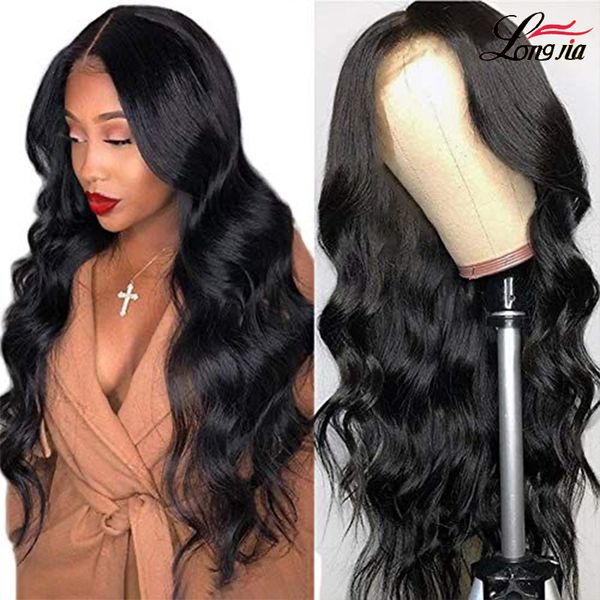 

4*4 lace closure wig 28 30 inch body wave pre-plucked human hair wigs lace wig indian peruvian hair body wave, Black;brown
