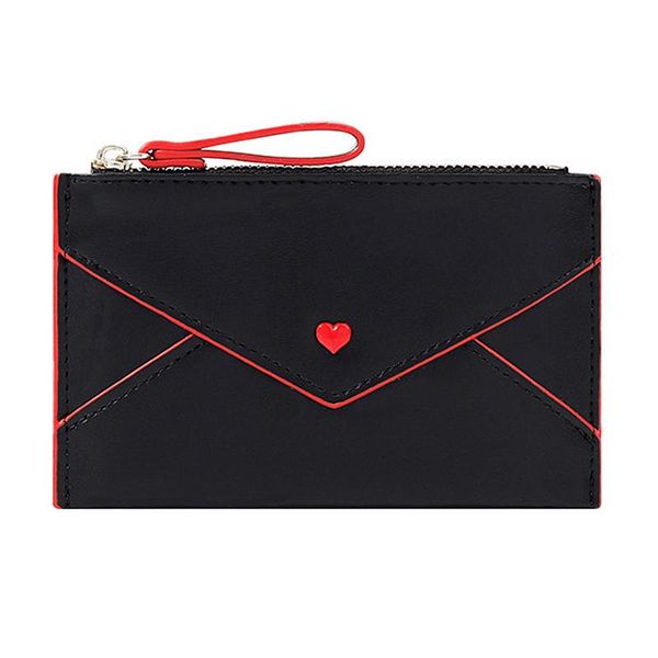 

wallets mini envelope wallet women wristlet brand purse soft pu leather ladies card holder slim girl clutch bag, Red;black