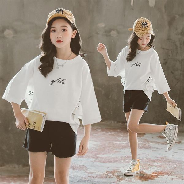 

girls black white t shirt kids loose short sleeved fashion bat sleeve clothes 4 5 6 9 10 11, Blue