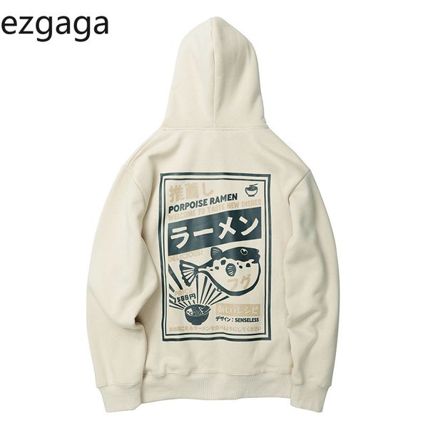 

ezgaga women hoodies long sleeve harajuku fashion couple ladies pullover puffer fish print funny sweatshirt pocket streetwear 210430, Black